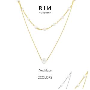 ネックレス 2way レディース 2連 パール ステーションチェーン 16kコーティング 16金 きれい 20代 30代 40代 50代
