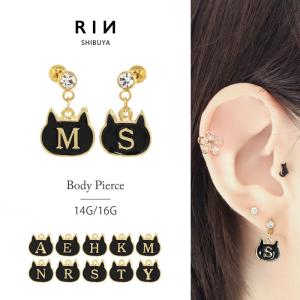 Nach ナッシュ　リボンと猫のピアス　両耳セット 凛 RIN チャーム ボディピアス 軟骨ピアス 16G 14G 18G 猫 ネコ ねこ