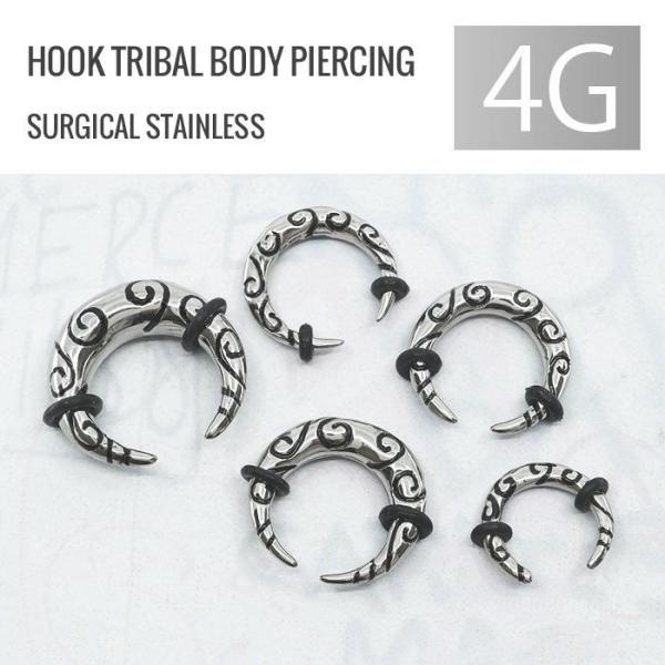 ボディピアス 4G トライバル フック ラージゲージ サージカルステンレス スタイリッシュ 片耳用 ...