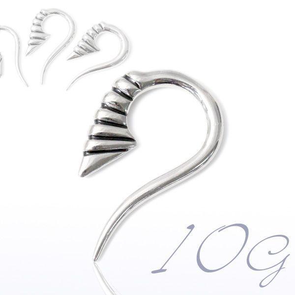 ボディピアス 10G トライバル スタイリッシュ フック ラージゲージ ステンレス 片耳用 金属アレ...