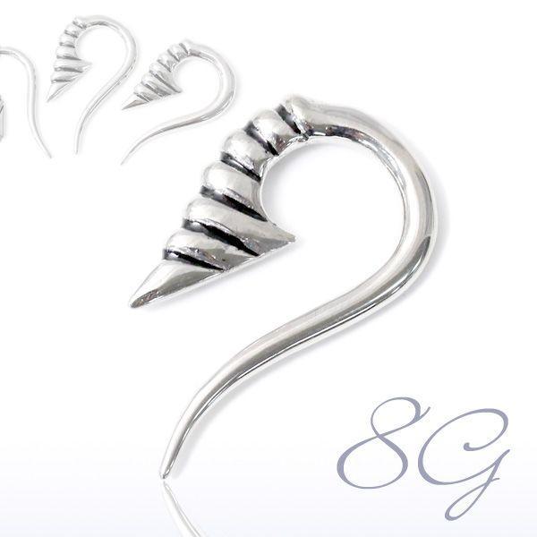 ボディピアス 8G トライバル スタイリッシュ フック ラージゲージ サージカルステンレス 片耳用 ...
