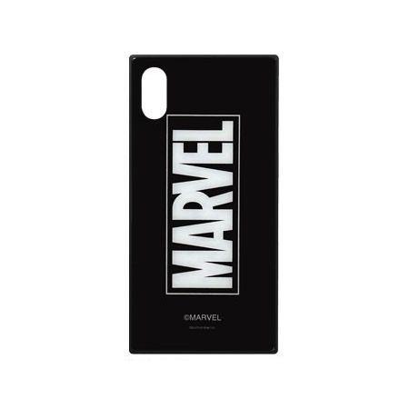 〈MARVEL〉 iPhoneX対応スクエアガラスケース MV-131B / ロゴ・ブラック
