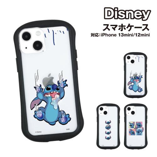 ディズニーキャラクター／スティッチ iPhone13mini/12mini対応ハイブリッドクリアケー...