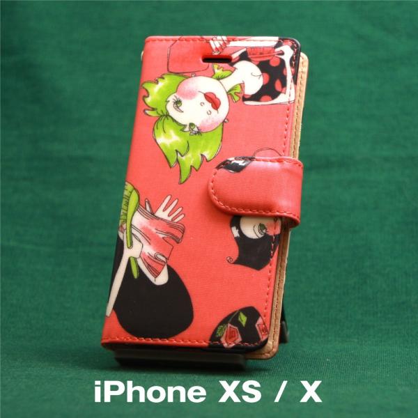 iPhone XS / X ケース 手帳型 北欧 おしゃれ PUレザー スマホケース / ガール：ピ...