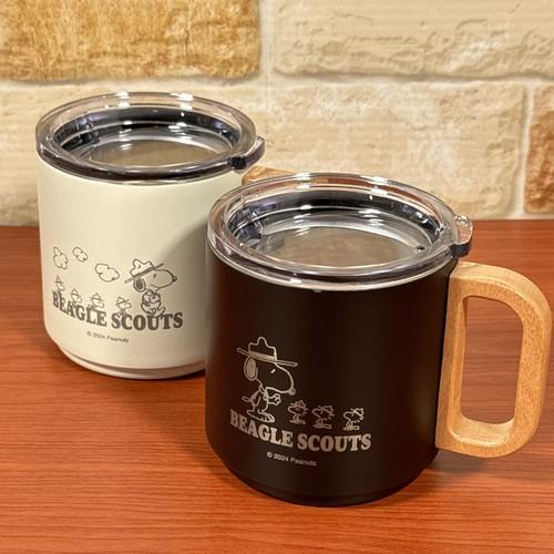 送料無料 ピーナッツ/スヌーピー ふた付きステンレスマグ 木ハンドル マグカップ ビーグル・スカウト...