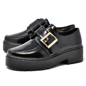 ブラック 厚底ローファー レディース ローファー マニッシュ 靴 シューズ 7666 ブラックエナメル