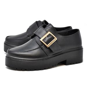 ブラック 編み込みローファー バックル付き EVOL/イーボル】 軽量厚底バックルローファー IV5254 （ブラック