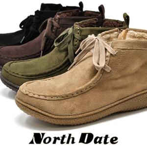 防寒 ボア ノースデイト スノーブーツ レディース ワラビー モカシン カジュアル ブーツ NORTH DATE 1145 ファスナー 雪道対応 秋 冬