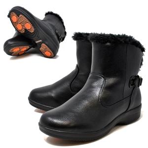 冬靴 レディース 本革 ブーツ 8181 ブラック 黒 3E サイドゴア