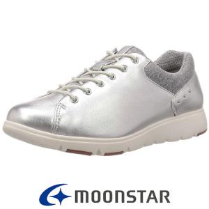 レディース 本革 3E コンフォートシューズ レースアップ ムーンスター スポルス 0404 シルバー 月星 おしゃれ カジュアル MOONSTAR SPORTH ファスナー付 靴