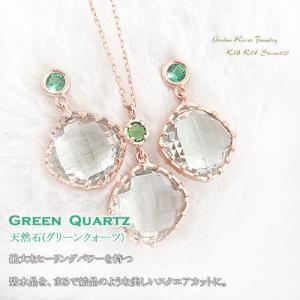 スクエアカット 天然グリーンクオーツ ピアス ネックレス セット シルバー925 HN-90gset｜risacrystal