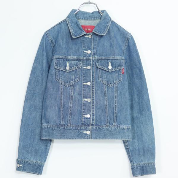 ピンクハウス★定番デザイン♪デニムジャケット インディゴブルー系 前開き ロゴ入り♪無地  z206...