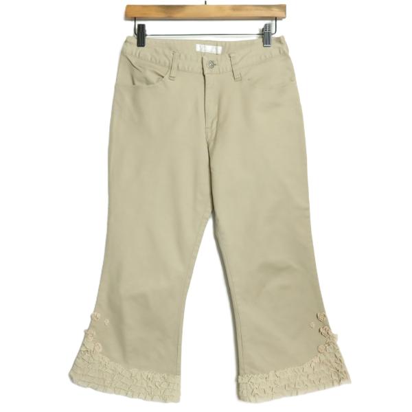 ピンクハウス★お花のモチーフ付き♪クロップドパンツ サイズM ベージュ系 レースの段々フリル♪z15...