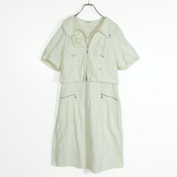 インゲボルグ★三点セット！ ワンピース&amp;ジャケット サイズ3(サイズ9号) 白系 コサージュ付き♪z...