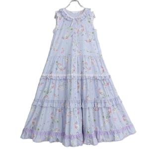 【極美品】ピンクハウス★スイートピーpt♪配色フリル使いワンピース ラベンダー系 前開き 2025年製 薄手 z22535