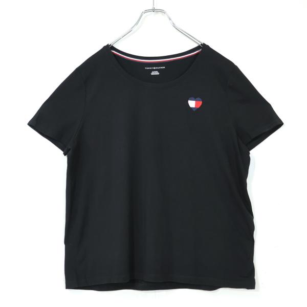 トミーヒルフィガー★ハートのフラッグロゴ刺しゅう♪半袖 カットソー Tシャツ 大きいサイズXL 黒系...