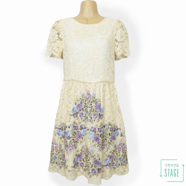 【美品】ロイスクレヨン★フェミニン♪総レースのワンピース お花の刺しゅうがゴージャス♪サイズM パー...