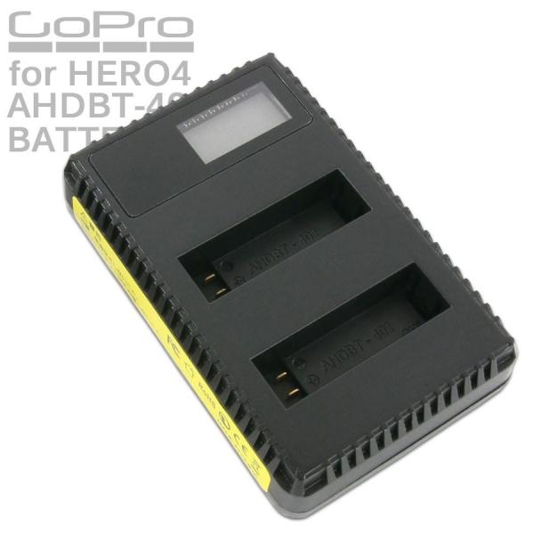 GoPro HERO4用 USB デュアルチャージャー バッテリー充電器 互換 AHDBT-401 ...