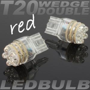 LEDバルブ 18連 T20 ウェッジ ダブル 赤 レッド発光 2個セット｜rise-corporation-jp