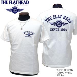 2024年春夏新作 THE FLAT HEAD（フラットヘッド）FLYING WHEEL/フライングホイール 半袖Ｔシャツ 白 ホワイト×ネイビー FN-THC-202 日本製 送料無料｜rise-rock