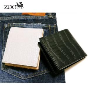 zoo正規取扱店【ZOO/ズー】クロコダイル（ワニ革） 2つ折り革財布 ブラック/ホワイト【メンズ/日本製/二つ折り財布/送料無料】｜rise-rock