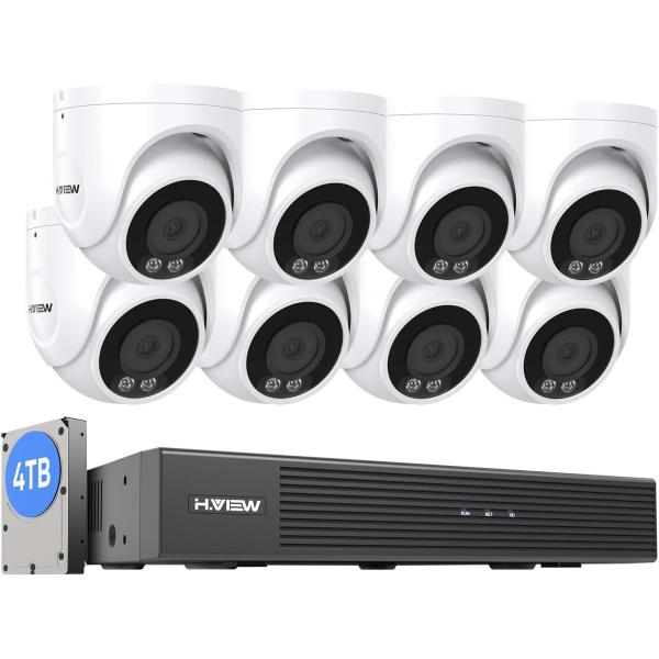 【4K画質・フルカラー撮影】H.View 防犯カメラ 屋外 業務 家庭用 800万画素 8台セット ...