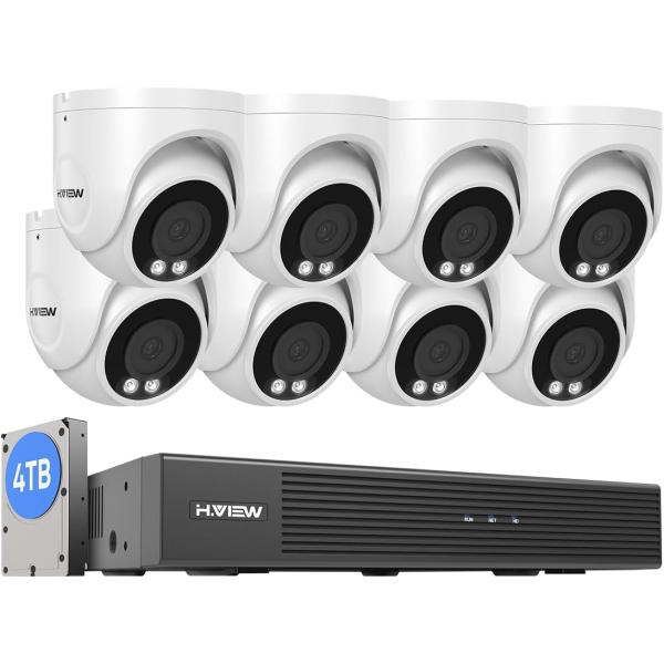 【4K画質・人体検知・発光威嚇】H.View 防犯カメラ 屋外 業務 家庭用 800万画素 8台セッ...