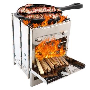 バーベキューコンロ ロケットストーブ 焚き火台 キャンプ用品 ミニ コンパクト 収納袋付き BBQ ステンレス製 アウトドア ソロキャンプ