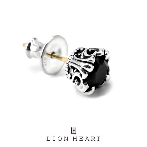 ライオンハート HOWL ロイヤルクラウン スタッズピアス ブラックジルコニア シルバー925 1E...