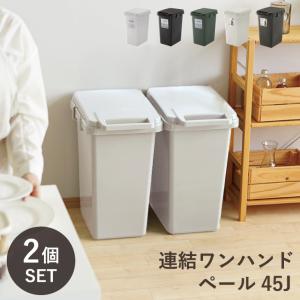 ゴミ箱 45リットル  連結ワンハンドペール45J 2個セット おしゃれ フタ付き 分別 キッチン 大容量｜risu-onlineshop