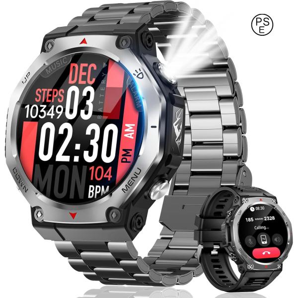 スマートウォッチ 最新軍用規格 Bluetooth通話 Line/メッセージ通知 1.43インチ S...