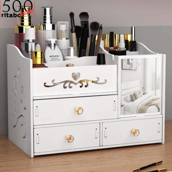 ドレッサー ミニドレッサー 鏡台 一面鏡 卓上ドレッサー 化粧品収納ボックス アクセサリー ケース ...
