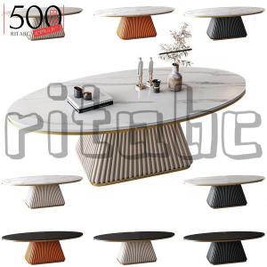 居間のテーブル 高級スレートコーヒーテーブル、金属鉄フレームのモダンな楕円形コーヒーテーブル、家庭用クリエイティブリビングルームセンターテーブル、組み｜ritabc
