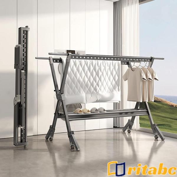 物干しラック 伸縮式多機能ハンガーラック キャスター付き 大容量 折りたたみ アルミニウム合金 物干...