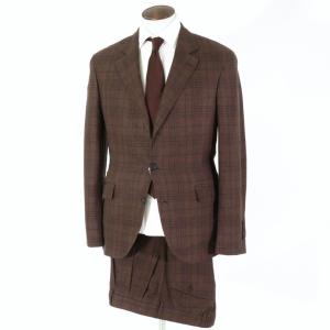 ブルネロ クチネリ BRUNELLO CUCINELLI チェック柄 リネンウールシルク 3つボタンスーツ ブラウン 50｜ritagliolibro