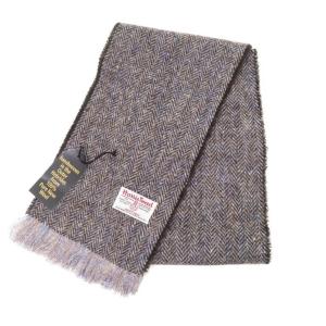 ハリスツイード Harris Tweed ヘリンボーン ハリスツイード ウール ストールマフラー ブラウン×アイボリー×ロイヤルブルー −｜ritagliolibro