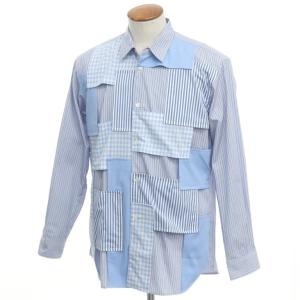 未使用 コムデギャルソン　シャツ COMME des GARCONS SHIRT 2021年春夏 コットン パッチワーク カジュアルシャツ ブルー×ホワイト M｜ritagliolibro