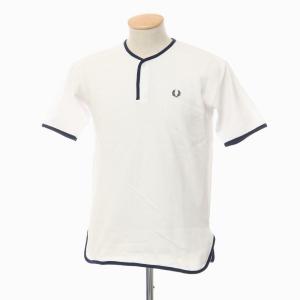 【未使用】フレッドペリー FRED PERRY コットン 鹿の子 半袖 ヘンリーネック Ｔシャツ ホワイトxネイビー【サイズXS】｜ritagliolibro