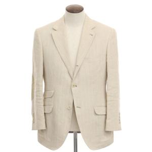 【中古】ブルネロクチネリ Brunello Cucinelli リネン ストライプ エルボーパッチ ジャケット ベージュxホワイト【サイズ50】｜ritagliolibro