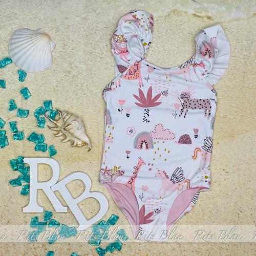 送料無料 NEXT ネクスト 98cm UK3 ワンピース ホワイト ピンクファンシー 水着