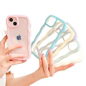 saymi ウェーブ デザイン 韓国 iPhone14plus ケース パステルカラー 全6色 波型フレーム おしゃれ 透明 クリア 可愛い くすみカラー うねうね なみな