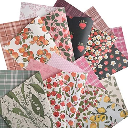 A4 両面デザインペーパー 果物&amp;植物柄　上質紙90　デザぺ　包装紙　10柄50枚　日本製　カラー　...