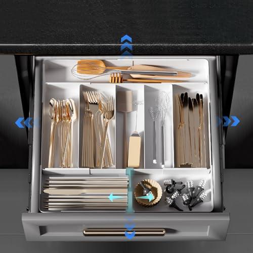 ママ倉 カトラリーケース (伸縮 調節可能  カトラリートレー 4面伸縮 引き出し 仕切り お手入れ...