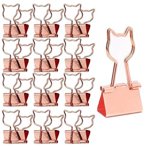 ダブルクリップ 猫型 12個入り フォールドバック 金属製 オフィス ペーパー ネコデザインか わい...