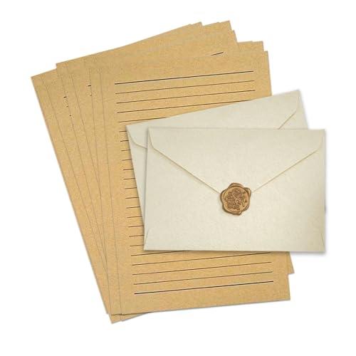 GOODCHIレターセット ヴィンテージ風手紙セット 封筒6枚 便箋20枚 麻布柄 ラブレター メッ...