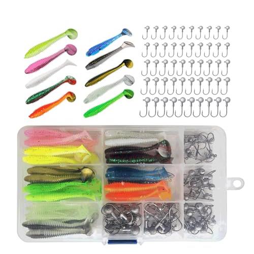 ワーム ルアー ルアーセット ジグヘッド 100個セット ワーム5.5cm 10色50個、ジグヘッド...