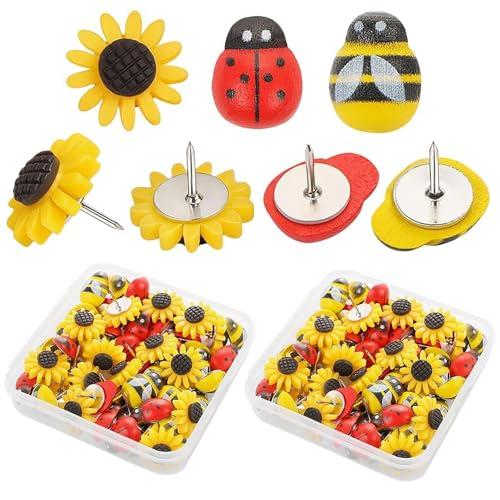 Refoiner 画鋲 かわいい 押しピン 画鋲 オシャレ 虫ピン 壁 ピン ひまわり 蜂 てんとう...