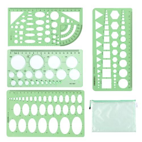 まちの波 テンプレート デザイン 透明 製図用 4枚入り 円定規 四角 楕円 三角 多形 組合せ定規...