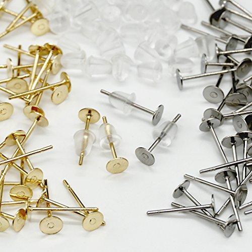 サージカルステンレス316 丸皿 ピアス パーツ 4mm 平皿 樹脂 キャッチ 付き ゴールド シル...