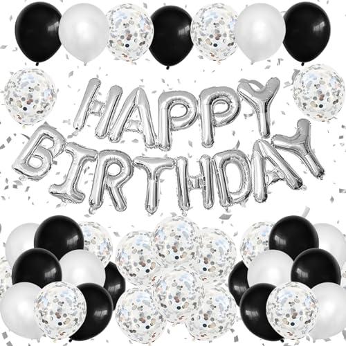 Lausatek バルーン 誕生日 風船セット 黒 銀 HAPPY BIRTHDAY バースデー 紙...
